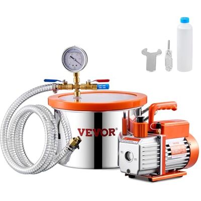 VEVOR Chambre à vide de 1,5 gallon et kit de pompe de 3,5 CFM, chambre en acier inoxydable, pompe à vide à une étape, avec couvercle en acrylique, huile, tuyau de 1,5 m, pour dégazer les époxydes de VEVOR Chambre à vide de 1,5 gallon et kit de pompe de 3,5 CFM, chambre en acier inoxydable, pompe à vide à une étape, avec couvercle en acrylique, huile, tuyau de 1,5 m, pour dégazer les époxydes de
