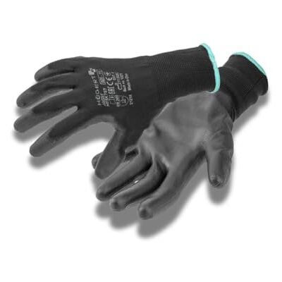 Högert Technik JAGST Lot de 12 paires de gants avec revêtement en polyuréthane, noirs, taille 7, résistants à l'abrasion et flexibles, parfaits pour les travaux de montage précis Högert Technik JAGST Lot de 12 paires de gants avec revêtement en polyuréthane, noirs, taille 7, résistants à l'abrasion et flexibles, parfaits pour les travaux de montage précis