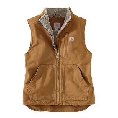 Carhartt Gilet en toile de canard délavé doublé Sherpa coupe ample pour femme, Marron, XL Carhartt Gilet en toile de canard délavé doublé Sherpa coupe ample pour femme, Marron, XL