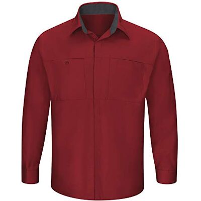 Red Kap Chemise à manches longues Performance Plus Shop pour homme, Rouge boule de feu avec maille anthracite, L Red Kap Chemise à manches longues Performance Plus Shop pour homme, Rouge boule de feu avec maille anthracite, L