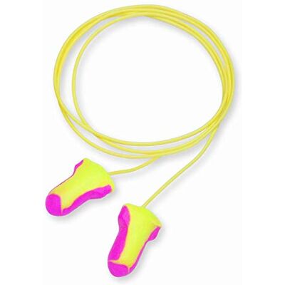 Howard Leight Honeywell Bouchons d'oreilles jetables 3301106 Laser Lite avec câble en mousse, jaunes et magenta, en forme de T, rapport signal/bruit de 35 dB, lot de 100 paires Howard Leight Honeywell Bouchons d'oreilles jetables 3301106 Laser Lite avec câble en mousse, jaunes et magenta, en forme de T, rapport signal/bruit de 35 dB, lot de 100 paires