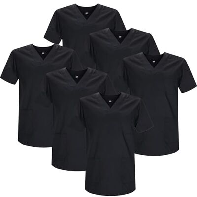 MISEMIYA Lot DE 6 UNITÉS Veste SANITAIRE Unisexe Uniforme médical Tunique à col en V Scrub Top, Noir 21, XS MISEMIYA Lot DE 6 UNITÉS Veste SANITAIRE Unisexe Uniforme médical Tunique à col en V Scrub Top, Noir 21, XS