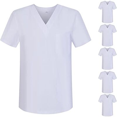 MISEMIYA Lot DE 6 UNITÉS Veste SANITAIRE Unisexe Uniforme médical Tunique à col en V Scrub Top, Blanc 68, XS MISEMIYA Lot DE 6 UNITÉS Veste SANITAIRE Unisexe Uniforme médical Tunique à col en V Scrub Top, Blanc 68, XS