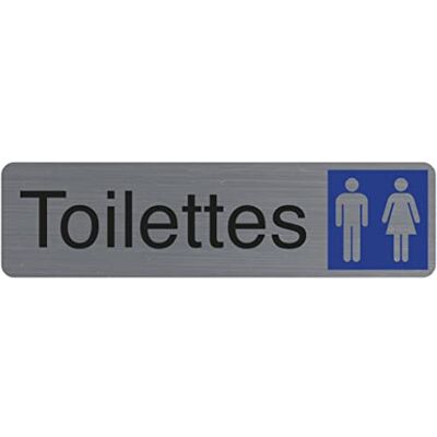EXACOMPTA Réf. 67151E 1 plaque de porte adhésive Toilettes dame/homme Plaque murale imprimée de signalisation Sur tous supports Aspect aluminium brossé Dimensions : 16,5 x 4,4 cm EXACOMPTA Réf. 67151E 1 plaque de porte adhésive Toilettes dame/homme Plaque murale imprimée de signalisation Sur tous supports Aspect aluminium brossé Dimensions : 16,5 x 4,4 cm