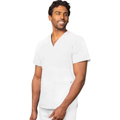 Adar Uniforms Uniformes Médicaux Unisexe Col V Tunique 3 Poches Haut d'infirmier Blouse d'Hôpital, Blanc (White), L-Poitrine:115-120cm,Hanche:110-115cm, Blanc, L Adar Uniforms Uniformes Médicaux Unisexe Col V Tunique 3 Poches Haut d'infirmier Blouse d'Hôpital, Blanc (White), L-Poitrine:115-120cm,Hanche:110-115cm, Blanc, L