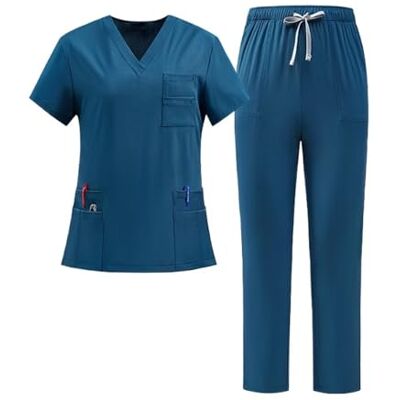 JTKSSCS Uniforme Infirmière femme Combinaison de travail à manches courtes avec col en V et fentes, convient aux médecins infirmières dentaires, à séchage rapide au lavage à la main, M, Bois d'agar, Pas de JTKSSCS Uniforme Infirmière femme Combinaison de travail à manches courtes avec col en V et fentes, convient aux médecins infirmières dentaires, à séchage rapide au lavage à la main, M, Bois d'agar, Pas de