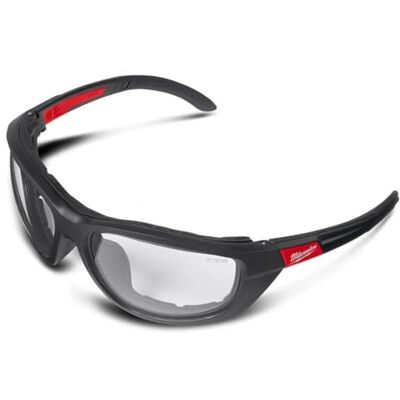 Milwaukee Lunettes de protection haute performance transparentes avec revêtement en mousse amovible Milwaukee Lunettes de protection haute performance transparentes avec revêtement en mousse amovible