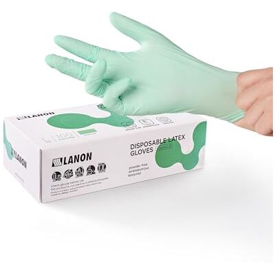 LANON Protection LANON Lot de 100 gants jetables en latex avec bouts des doigts texturés, non poudrés, verts, taille S LANON Protection LANON Lot de 100 gants jetables en latex avec bouts des doigts texturés, non poudrés, verts, taille S