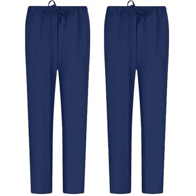 MISEMIYA Lot de 2 pantalons de travail unisexes taille élastique uniforme clinique hôpital nettoyage vétérinaire santé, bleu marine, M MISEMIYA Lot de 2 pantalons de travail unisexes taille élastique uniforme clinique hôpital nettoyage vétérinaire santé, bleu marine, M