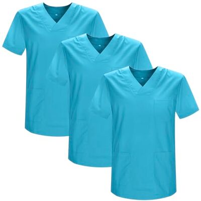 MISEMIYA Pack 3 pièces Tunique sanitaire unisexe uniformes sanitaires uniformes médicaux 3-817, Cyan, M MISEMIYA Pack 3 pièces Tunique sanitaire unisexe uniformes sanitaires uniformes médicaux 3-817, Cyan, M