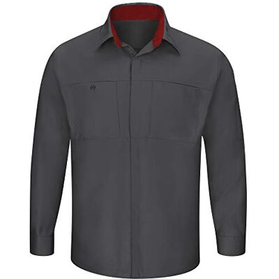 Red Kap Chemise Performance Plus Shop pour homme avec technologie Oilblok, Gris anthracite avec filet rouge boule de feu, XXL Red Kap Chemise Performance Plus Shop pour homme avec technologie Oilblok, Gris anthracite avec filet rouge boule de feu, XXL