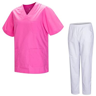MISEMIYA Uniforme sanitaire unisexe Uniformes sanitaires médicales avec pantalon blanc 817-8312-BLANC, rose, 5XL MISEMIYA Uniforme sanitaire unisexe Uniformes sanitaires médicales avec pantalon blanc 817-8312-BLANC, rose, 5XL