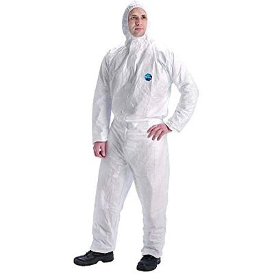 DuPont Tyvek 400 Dual Vêtement de Protection Chimique, Catégorie III, Type 5 et 6 Devant en Tyvek Dos en SMS Blanc Taille XL DuPont Tyvek 400 Dual Vêtement de Protection Chimique, Catégorie III, Type 5 et 6 Devant en Tyvek Dos en SMS Blanc Taille XL