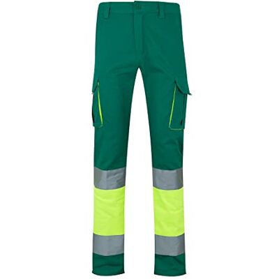 VELILLA 303007 Pantalon haute visibilité 100% coton, bicolore et multipoches, vert/jaune fluo, taille S VELILLA 303007 Pantalon haute visibilité 100% coton, bicolore et multipoches, vert/jaune fluo, taille S