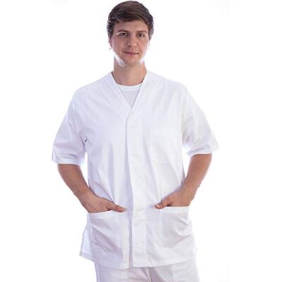 GIMA Veste en coton et polyester, uniforme d'hôpital, couleur blanche, col en V, demi-manches, 5 boutons, unisexe, taille XL, pour médecins, vétérinaires, infirmières et personnel de santé GIMA Veste en coton et polyester, uniforme d'hôpital, couleur blanche, col en V, demi-manches, 5 boutons, unisexe, taille XL, pour médecins, vétérinaires, infirmières et personnel de santé