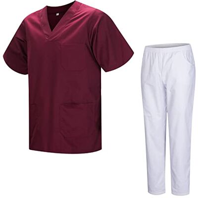 MISEMIYA Uniforme sanitaire unisexe Uniformes sanitaires médicales avec pantalon blanc 817-8312-BLANC, bordeaux, 4XL MISEMIYA Uniforme sanitaire unisexe Uniformes sanitaires médicales avec pantalon blanc 817-8312-BLANC, bordeaux, 4XL