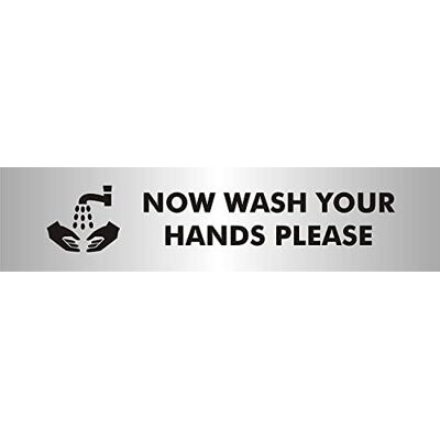 SECO Panneau avec pictogramme Now Wash Your Hands Please With Pictogramme, 190 mm x 45 mm – 2 mm en acrylique effet aluminium brossé SECO Panneau avec pictogramme Now Wash Your Hands Please With Pictogramme, 190 mm x 45 mm – 2 mm en acrylique effet aluminium brossé