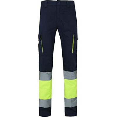 VELILLA 303007 Pantalon haute visibilité 100% coton, bicolore et multipoches, Bleu marine/jaune fluo, 3XL VELILLA 303007 Pantalon haute visibilité 100% coton, bicolore et multipoches, Bleu marine/jaune fluo, 3XL