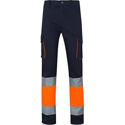 VELILLA 303007 Pantalon haute visibilité 100% coton, bicolore et multipoches, bleu marine/orange fluo, taille S VELILLA 303007 Pantalon haute visibilité 100% coton, bicolore et multipoches, bleu marine/orange fluo, taille S