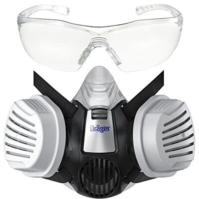 Dräger X-plore 3300 demi-masque avec filtre à particules P3 R & lunettes Avec lunettes X-pect 8320 Contre poussières et particules fines, taille M Dräger X-plore 3300 demi-masque avec filtre à particules P3 R & lunettes Avec lunettes X-pect 8320 Contre poussières et particules fines, taille M