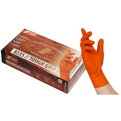 Nitras Lot de 50 gants jetables en nitrile avec adhérence optimisée Tough Grip N (XL, orange) Nitras Lot de 50 gants jetables en nitrile avec adhérence optimisée Tough Grip N (XL, orange)