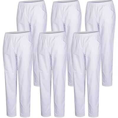 MISEMIYA Lot de 6 pièces Pantalon sanitaire unisexe taille élastique unique médicale uniforme, blanc, XS MISEMIYA Lot de 6 pièces Pantalon sanitaire unisexe taille élastique unique médicale uniforme, blanc, XS
