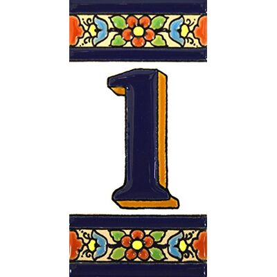 ART Numéro maison. Écriteaux avec numéros et lettres. Carreaux de céramique polychromée, peints à la main dans technique corde sèche (cuerda seca) pour plaques avec numéros, noms, directions et signalisation. Texte personnalisable. Dessin FLORES MEDIANO 1 ART Numéro maison. Écriteaux avec numéros et lettres. Carreaux de céramique polychromée, peints à la main dans technique corde sèche (cuerda seca) pour plaques avec numéros, noms, directions et signalisation. Texte personnalisable. Dessin FLORES MEDIANO 1