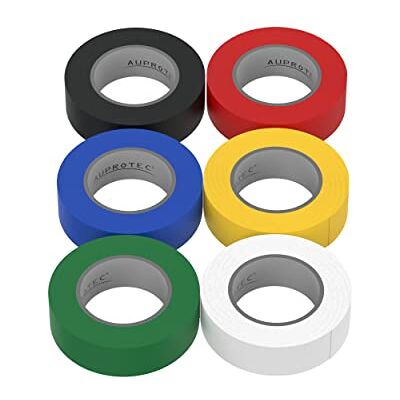 AUPROTEC Lot de 6 rubans isolants VDE 15 mm x 10 m En PVC Pour électricien 6 couleurs DIN EN 60454-3-1 AUPROTEC Lot de 6 rubans isolants VDE 15 mm x 10 m En PVC Pour électricien 6 couleurs DIN EN 60454-3-1