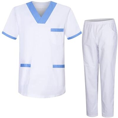 MISEMIYA CJ-25-817-8312 Boîte de 25 ensembles uniformes sanitaires (Pack unisexe pour adulte), Blanc 8171-2, M MISEMIYA CJ-25-817-8312 Boîte de 25 ensembles uniformes sanitaires (Pack unisexe pour adulte), Blanc 8171-2, M