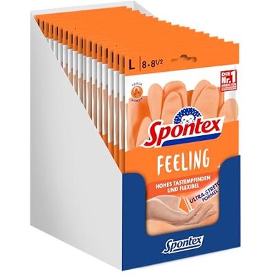 Spontex Feeling Lot de 18 paires de gants de ménage pour tous les travaux de nettoyage et d'entretien délicats à la maison, grande sensibilité au toucher, taille L (18 x 1 paire) Spontex Feeling Lot de 18 paires de gants de ménage pour tous les travaux de nettoyage et d'entretien délicats à la maison, grande sensibilité au toucher, taille L (18 x 1 paire)