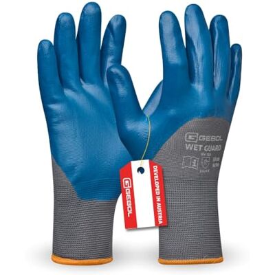 Gebol Wet Guard Bleu Taille L (taille 9) Gants de travail avec revêtement en nitrile résistant à l'huile et à l'eau Gants de protection en polyester antidérapants pour homme gris, bleu 1 Gebol Wet Guard Bleu Taille L (taille 9) Gants de travail avec revêtement en nitrile résistant à l'huile et à l'eau Gants de protection en polyester antidérapants pour homme gris, bleu 1