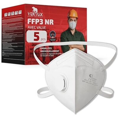 VENTUX SAFETY EQUIPMENT Masque FFP3 avec valve 5 pièces pliable – emballé Filtration 99% VENTUX SAFETY EQUIPMENT Masque FFP3 avec valve 5 pièces pliable – emballé Filtration 99%
