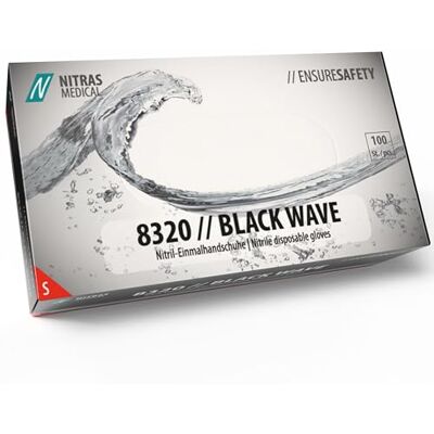 Nitras Medical 8320 BLACK WAVE Lot de 100 gants jetables en nitrile Noir Taille XL Nitras Medical 8320 BLACK WAVE Lot de 100 gants jetables en nitrile Noir Taille XL