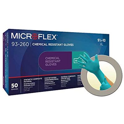 Ansell Microflex 93-260 Gants Jetables Protection Chimique, Protection Acides, Liquides et Solvants, Formulation Brevetée Ultra Résistante, Manchette Longue, Vert (50 Gants) Ansell Microflex 93-260 Gants Jetables Protection Chimique, Protection Acides, Liquides et Solvants, Formulation Brevetée Ultra Résistante, Manchette Longue, Vert (50 Gants)
