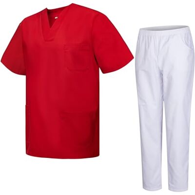 MISEMIYA Uniforme sanitaire unisexe Uniformes sanitaires médicaux avec pantalon blanc 817-8312-BLANC, rouge, XS MISEMIYA Uniforme sanitaire unisexe Uniformes sanitaires médicaux avec pantalon blanc 817-8312-BLANC, rouge, XS