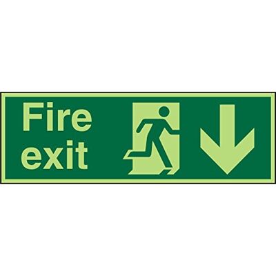 SECO Fire Exit – Fire Exit, Man Running Right, Flèche pointant vers le bas, 300 mm x 100 mm – Vinyle photo-adhésif SECO Fire Exit – Fire Exit, Man Running Right, Flèche pointant vers le bas, 300 mm x 100 mm – Vinyle photo-adhésif