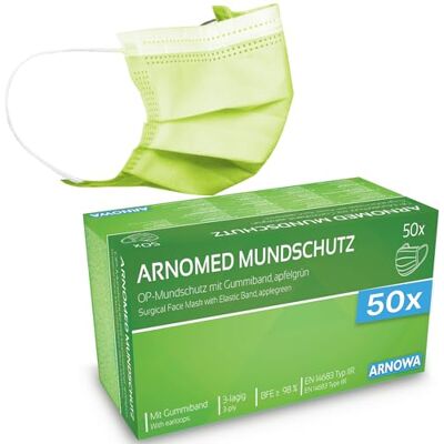 ARNOMED Masques médicaux verts 50x, masques verts type IIR, masques médicaux conformes à la norme EN 14683, masques chirurgicaux 3 couches certifiés CE, protège-masques jetables ARNOMED Masques médicaux verts 50x, masques verts type IIR, masques médicaux conformes à la norme EN 14683, masques chirurgicaux 3 couches certifiés CE, protège-masques jetables