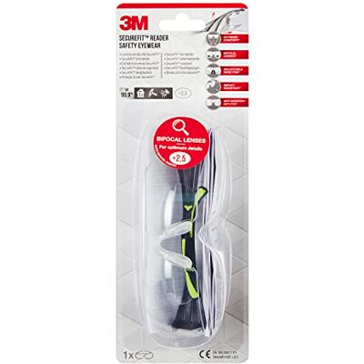 3M Lunettes de sécurité et de lecture SecureFit SF425, 2,5 dioptrie, antirayure, optiques transparentes, 1/PCK, 6PCK/CV 3M Lunettes de sécurité et de lecture SecureFit SF425, 2,5 dioptrie, antirayure, optiques transparentes, 1/PCK, 6PCK/CV