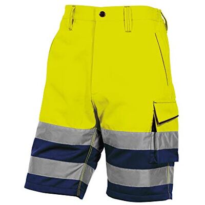 Deltaplus PHBE2JMXG Bermuda de travail haute visibilité en polyester/coton, jaune fluo, bleu marine, taille XL Deltaplus PHBE2JMXG Bermuda de travail haute visibilité en polyester/coton, jaune fluo, bleu marine, taille XL