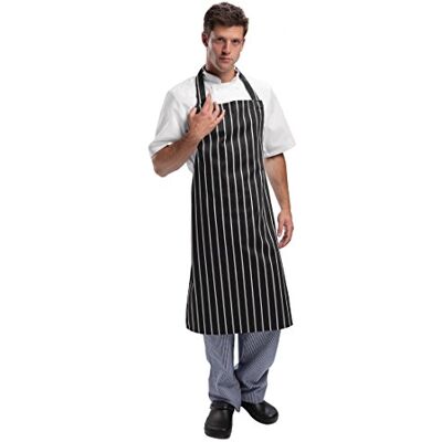 Whites Chefs Clothing Tablier de boucher en polycoton à rayures blanches et noires Whites Chefs Clothing Tablier de boucher en polycoton à rayures blanches et noires