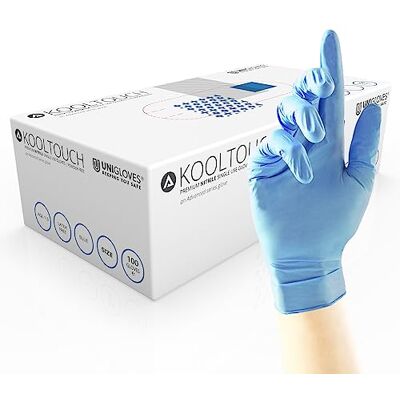 UNIGLOVES Kooltouch GM0042 Lot de 100 gants en nitrile non poudrés Bleu Taille S UNIGLOVES Kooltouch GM0042 Lot de 100 gants en nitrile non poudrés Bleu Taille S