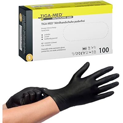 TIGA-MED Lot de 100 gants jetables en nitrile non poudrés DIN EN 455 et 374 AQL 1,5 Sans latex Qualité alimentaire Noir et bleu Tailles S à XL TIGA-MED Lot de 100 gants jetables en nitrile non poudrés DIN EN 455 et 374 AQL 1,5 Sans latex Qualité alimentaire Noir et bleu Tailles S à XL