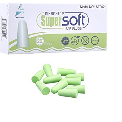 Kinbontop lot de20 paires de bouchons d’oreille en mousse souple, rapport signal sur bruit de 38 dB, réduction du bruit, protection auditive, Vert Kinbontop lot de20 paires de bouchons d’oreille en mousse souple, rapport signal sur bruit de 38 dB, réduction du bruit, protection auditive, Vert