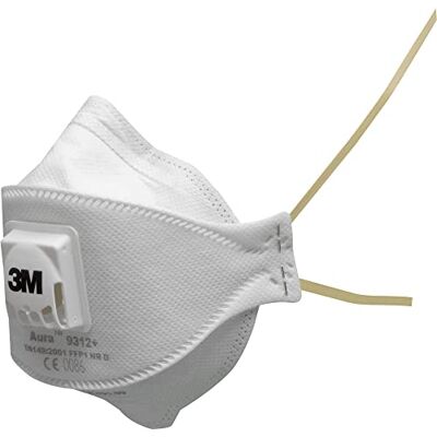 3M Aura FFP1 9312+ Masque à particules, avec valve, 10 masques par paquet, blanc 3M Aura FFP1 9312+ Masque à particules, avec valve, 10 masques par paquet, blanc