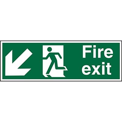 SECO Fire Exit – Flèche pointant vers le bas et la gauche, homme courant à gauche, panneau de sortie de feu, 300 mm x 100 mm – Vinyle autocollant SECO Fire Exit – Flèche pointant vers le bas et la gauche, homme courant à gauche, panneau de sortie de feu, 300 mm x 100 mm – Vinyle autocollant