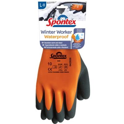 Spontex Paire de gants de travail d'hiver imperméables avec doublure double couche Haute protection contre le froid Revêtement en latex Taille L Orange/noir Spontex Paire de gants de travail d'hiver imperméables avec doublure double couche Haute protection contre le froid Revêtement en latex Taille L Orange/noir