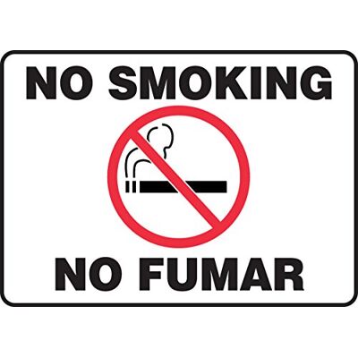 Accuform SBMSMK427MVA Panneau bilingue espagnol en aluminium, légende « NO Smoking/NO FUMAR » avec graphique, 17,8 cm de long x 25,4 cm de large, rouge/noir sur blanc Accuform SBMSMK427MVA Panneau bilingue espagnol en aluminium, légende « NO Smoking/NO FUMAR » avec graphique, 17,8 cm de long x 25,4 cm de large, rouge/noir sur blanc