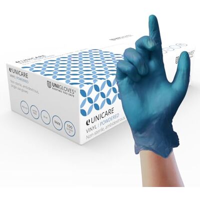 UNIGLOVES Unicare GS0091 Lot de 100 gants jetables en vinyle bleu poudré Taille XS UNIGLOVES Unicare GS0091 Lot de 100 gants jetables en vinyle bleu poudré Taille XS