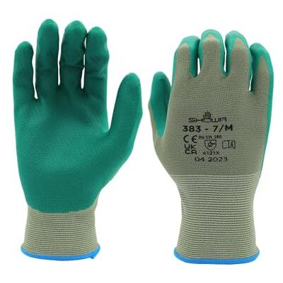 SHOWA 383, Mechanical and Industrial Protective Gloves, Nitrile Palm Coating, Biodegradable, Green, 12 Pairs, Size Small SHOWA 383, Mechanical and Industrial Protective Gloves, Nitrile Palm Coating, Biodegradable, Green, 12 Pairs, Size Small