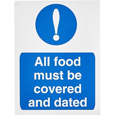 SECO All Food Must Be Covered And Dated Panneau autocollant en vinyle 150 mm x 200 mm SECO All Food Must Be Covered And Dated Panneau autocollant en vinyle 150 mm x 200 mm